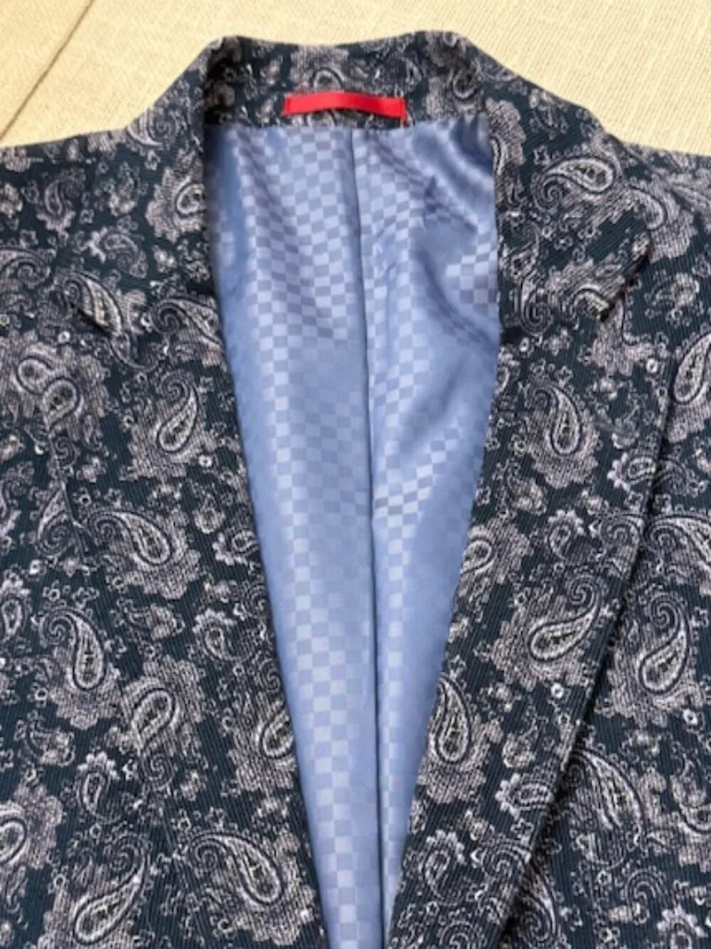Alan Flusser Blue Paisley Micro Corduroy Cotton Blazer Sport Coat Men’s Size XL